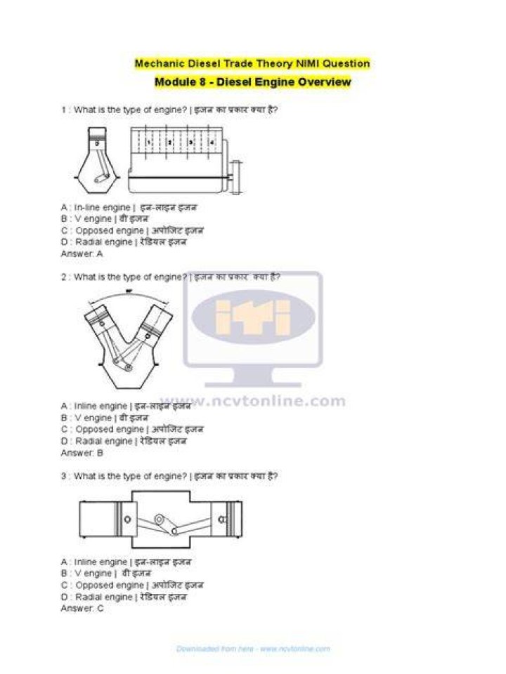 Diesel Mechanic Trade Test Questions and Answers PDF – Expert Practice Set