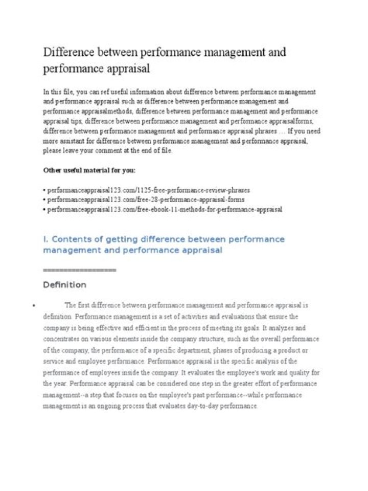 Difference Between Performance Management and Performance Appraisal: A Detailed PDF Guide