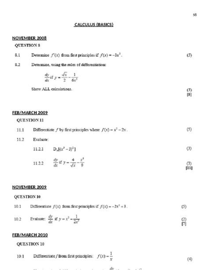 Differential Calculus Questions and Answers PDF for Students