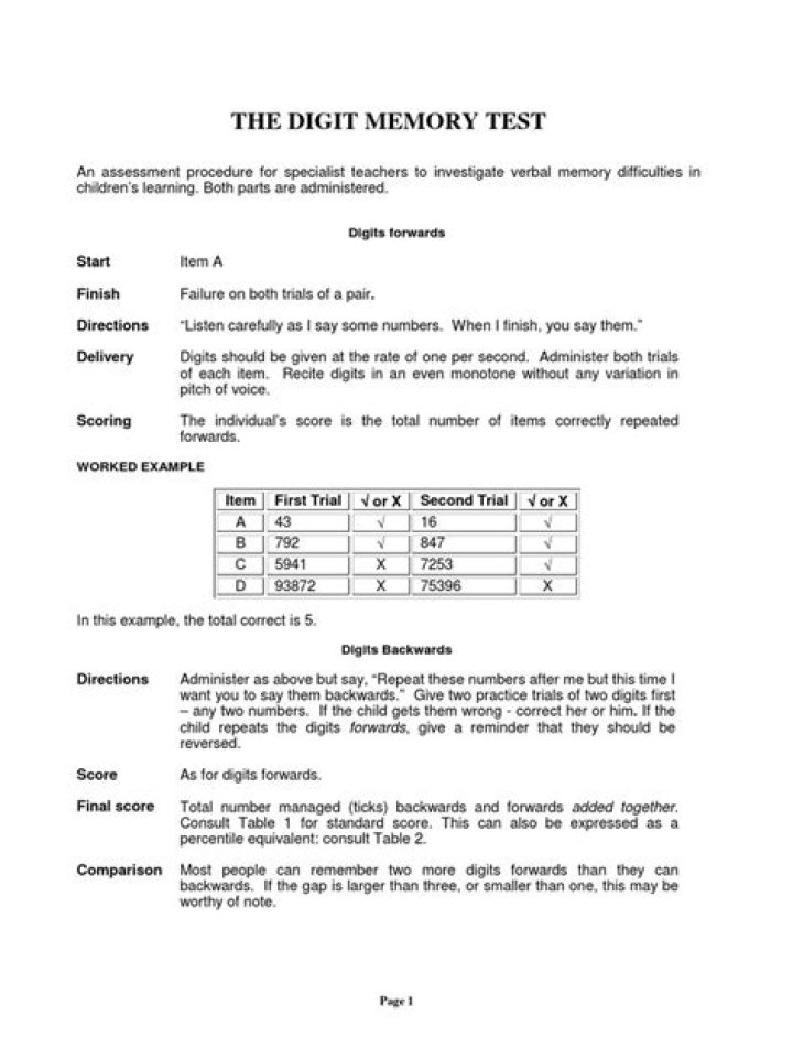 Free Digit Memory Test PDF: Boost Your Brain Power Now