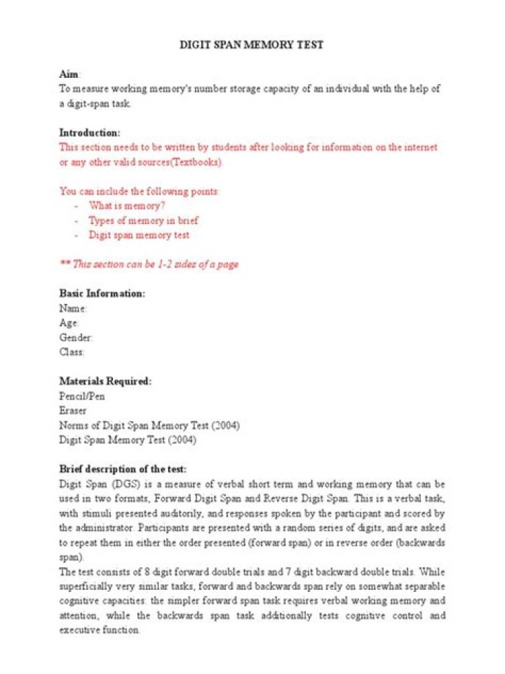 Digit Span Memory Test PDF: Boost Your Memory Skills