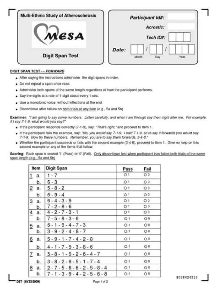 Free Digit Span Test PDF: Measure Memory & Cognitive Skills