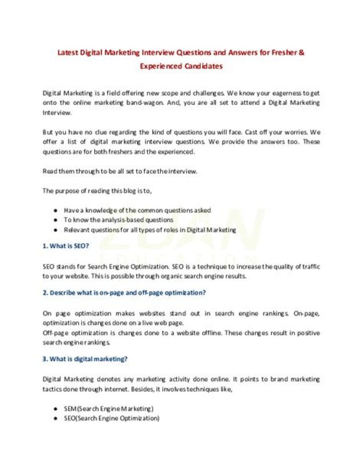 Top Digital Marketing Interview Questions and Answers PDF Guide