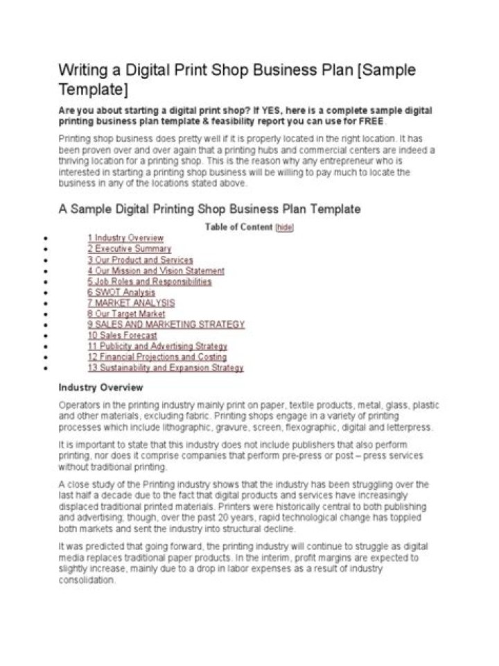 Digital Printing Business Plan Sample PDF – Ready-to-Use Startup Guide