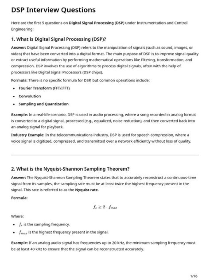 Top Digital Signal Processing Interview Questions and Answers PDF