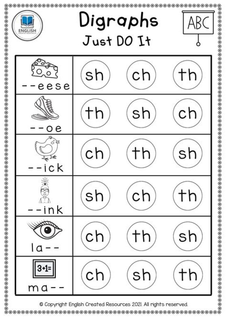 Free Digraphs Worksheets for Kindergarten PDF – Printable Learning
