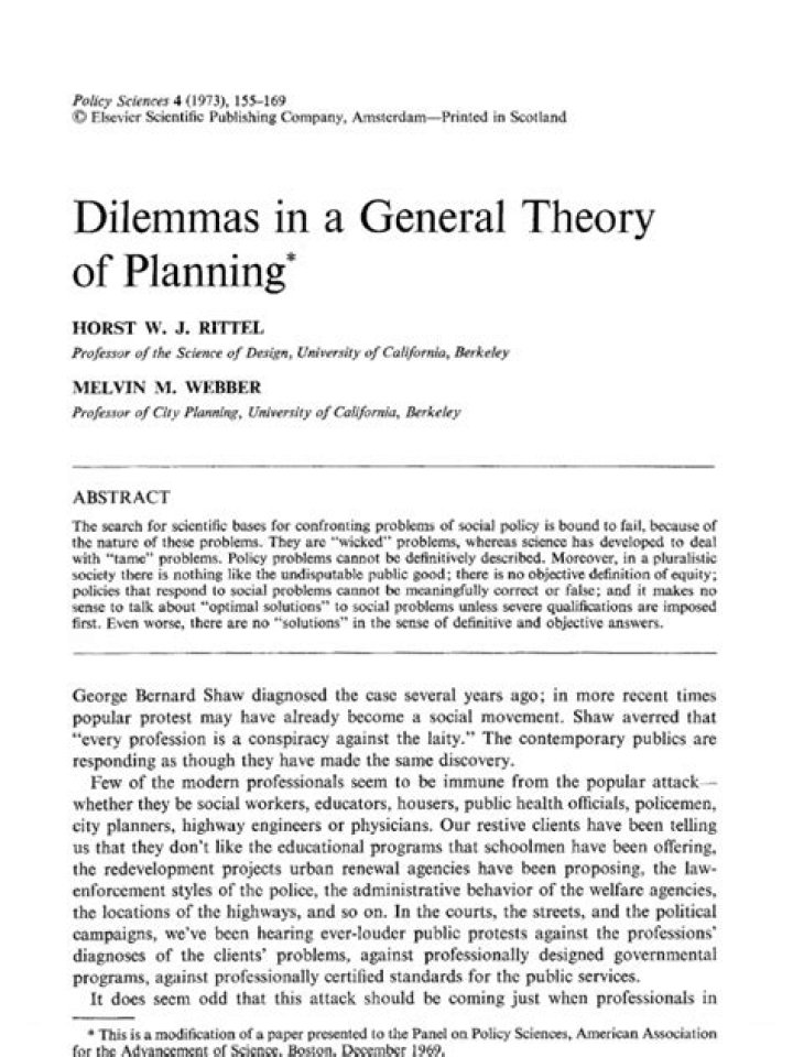 Dilemmas in a General Theory of Planning: Critical Analysis in PDF
