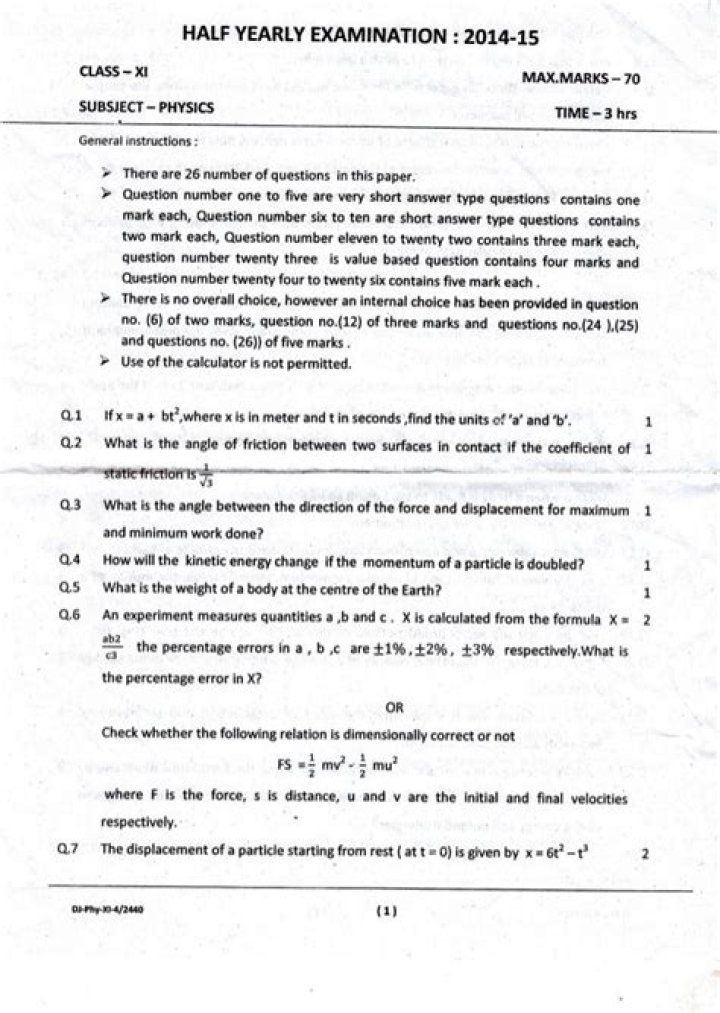 Dimensional Analysis Questions & Answers PDF for Class 11