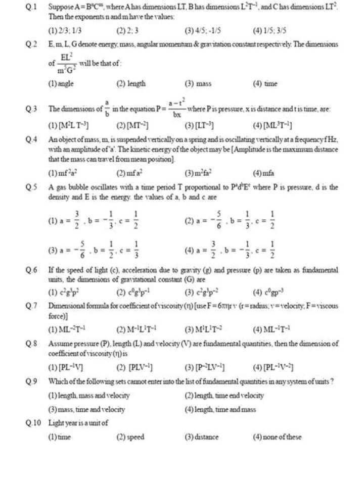 Dimensional Analysis Questions and Answers PDF: Master Problem Solving