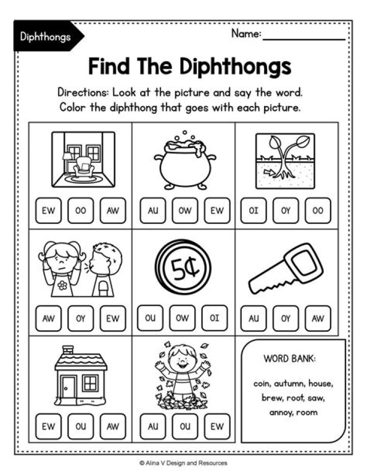 Free Diphthong Worksheets PDF for Engaging Phonics Practice