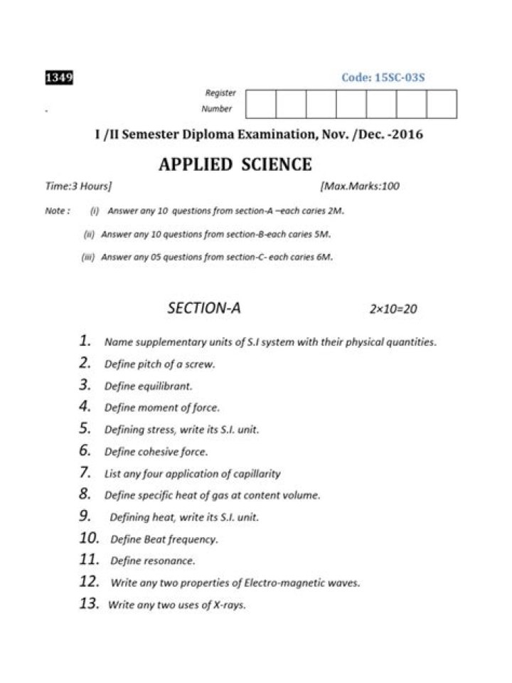 Diploma Applied Science Question Paper 2019 PDF – Download Now
