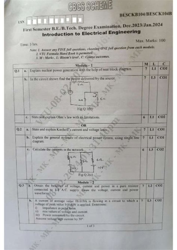 Diploma Electrical Engineering Question Papers with Answers PDF Download