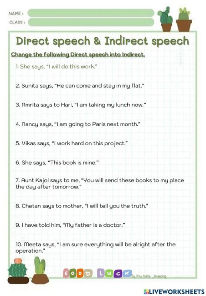 Direct and Indirect Speech Exercises with Answers PDF – Practice & Test Yourself