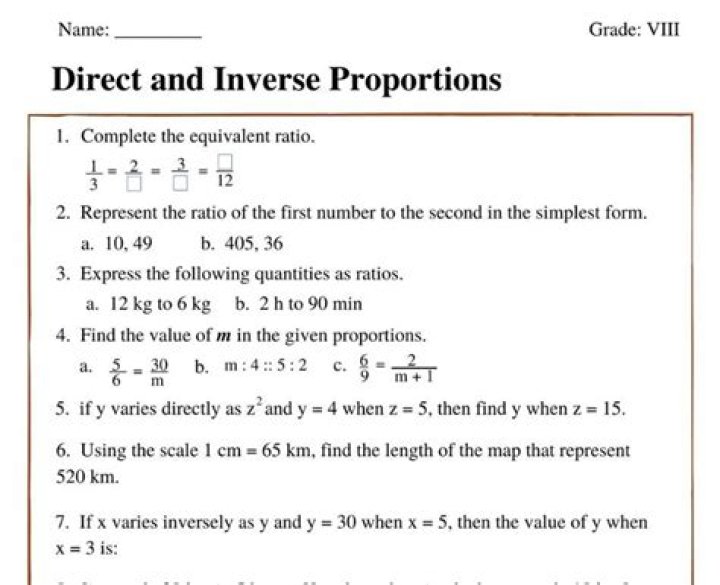 Direct and Inverse Proportion Questions for Class 8: Free PDF Worksheet