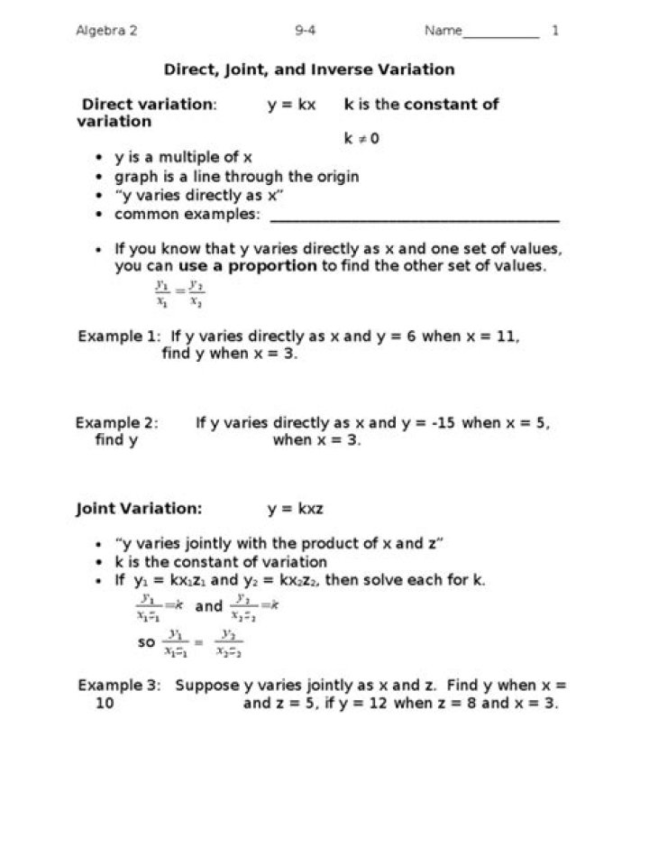 Direct and Inverse Variation Multiple Choice Questions PDF for Practice