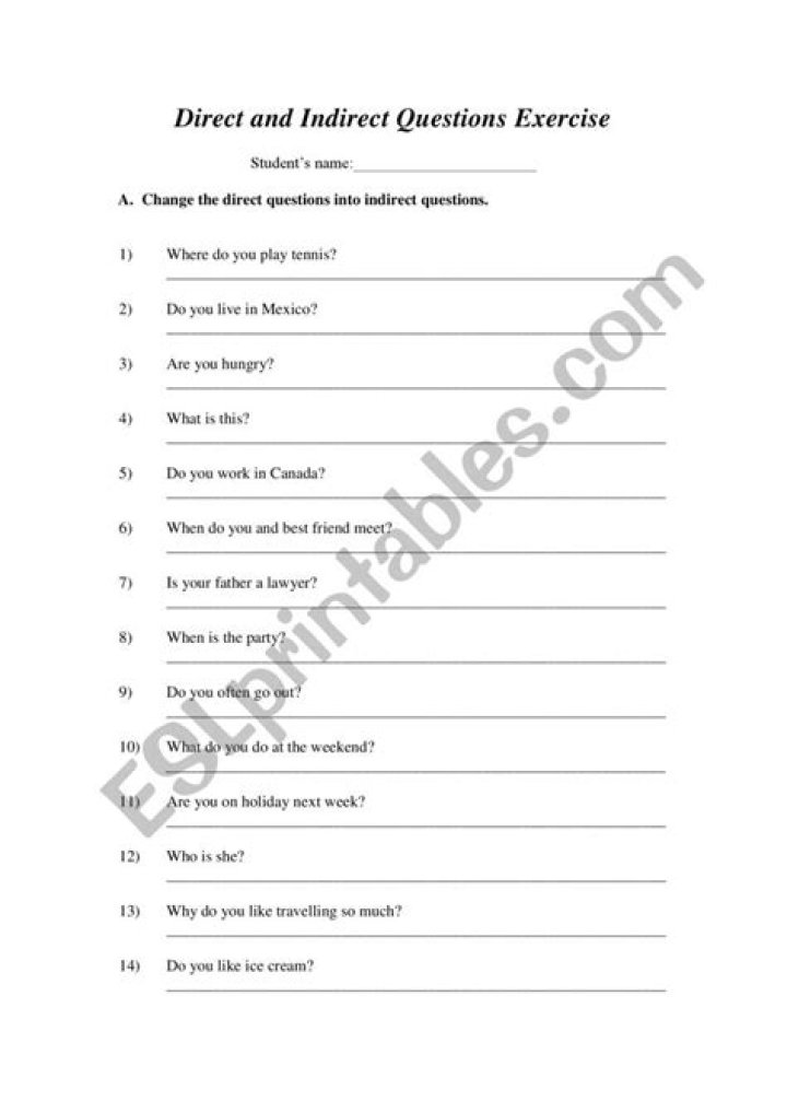 Direct and Indirect Questions Exercises PDF – Practice Exercises