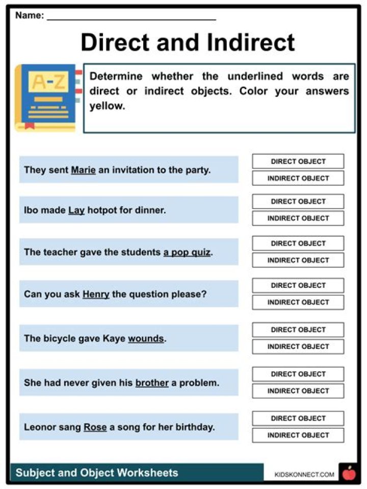 Direct & Indirect Object Worksheet PDF for Grammar Practice
