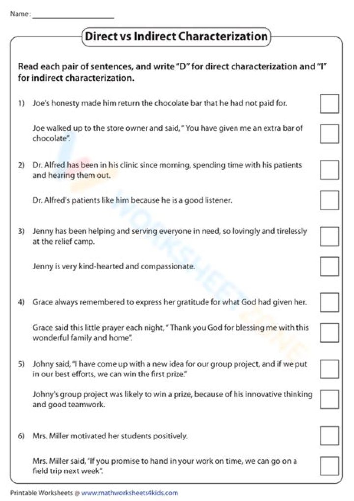 Direct vs Indirect Characterization Worksheet PDF: Master Storytelling Techniques