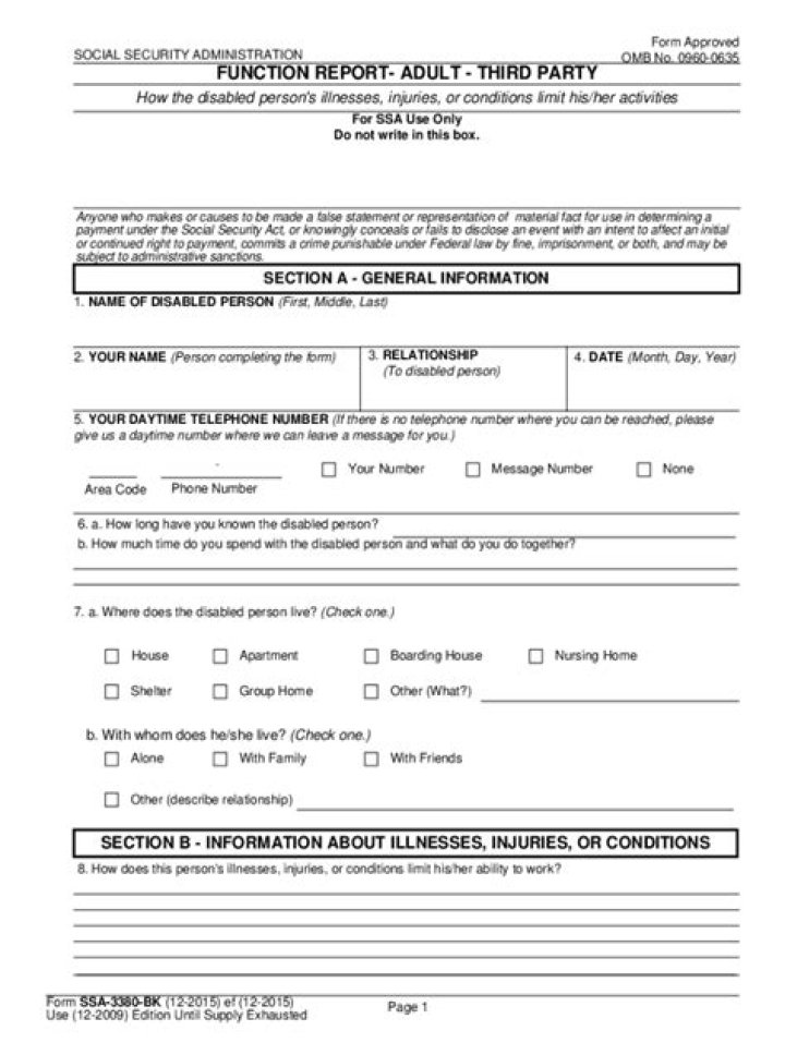 Disability Function Report Example Answers PDF Template