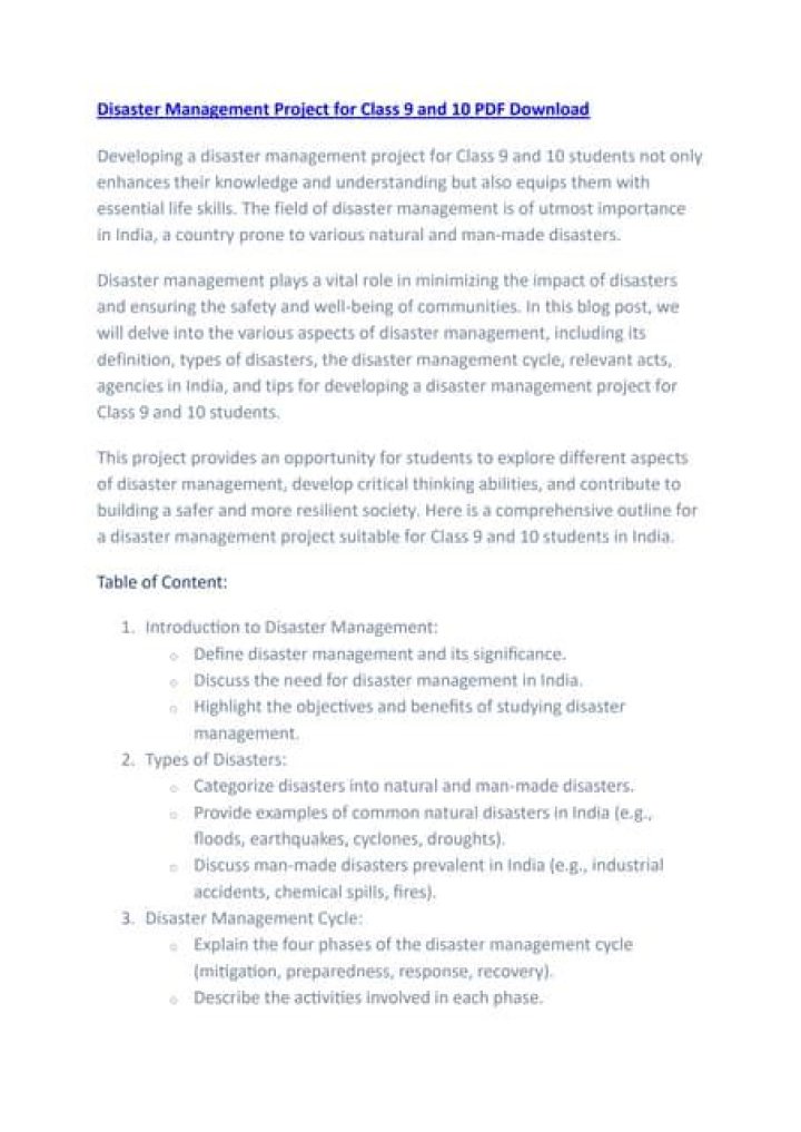 Comprehensive Disaster Management in India Project: Critical Strategies & Action Plans PDF