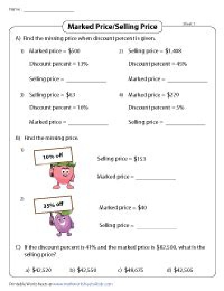 Discount & Sale Price Worksheet Answers PDF – Quick Savings Guide