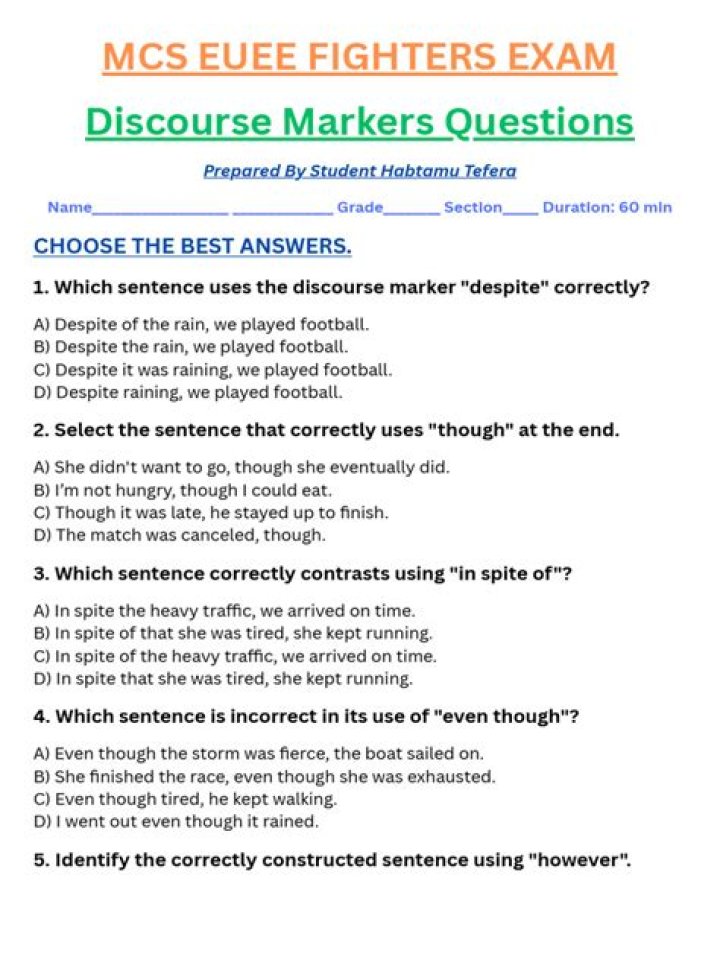 Discourse Markers Exercises with Answers PDF: Boost Your Writing Skills
