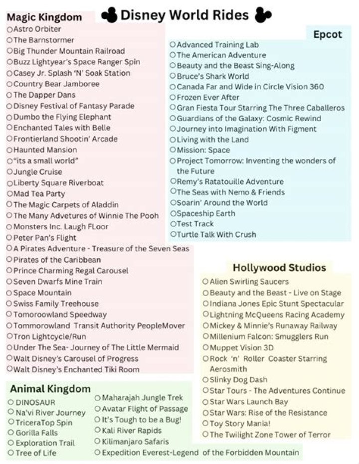 Disney World Rides List by Park PDF – Complete Guide