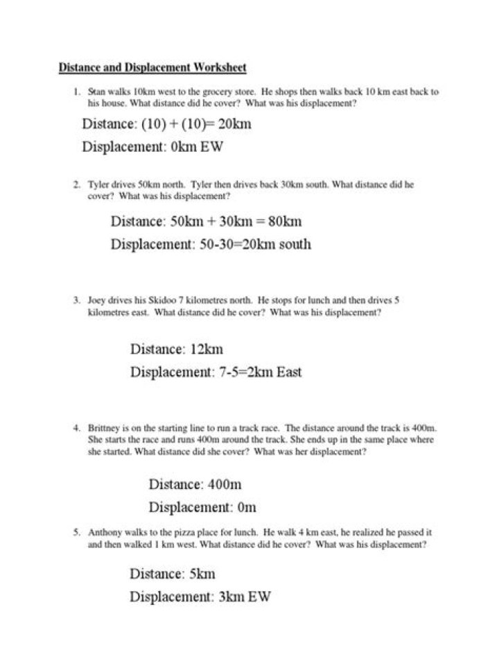 Distance and Displacement Worksheet PDF for Quick Practice