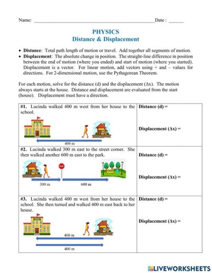 Distance and Displacement Worksheet with Answers PDF – Download Free Practice
