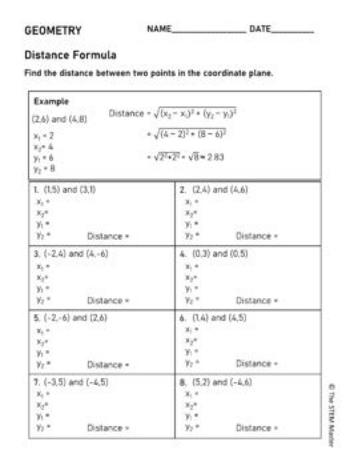 Free Distance Formula Geometry Worksheet PDF – Perfect for Students