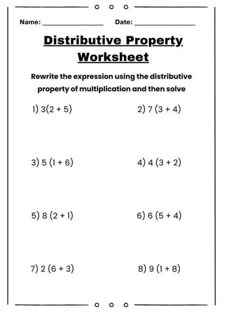 Distributive Property Worksheet PDF for 6th Grade