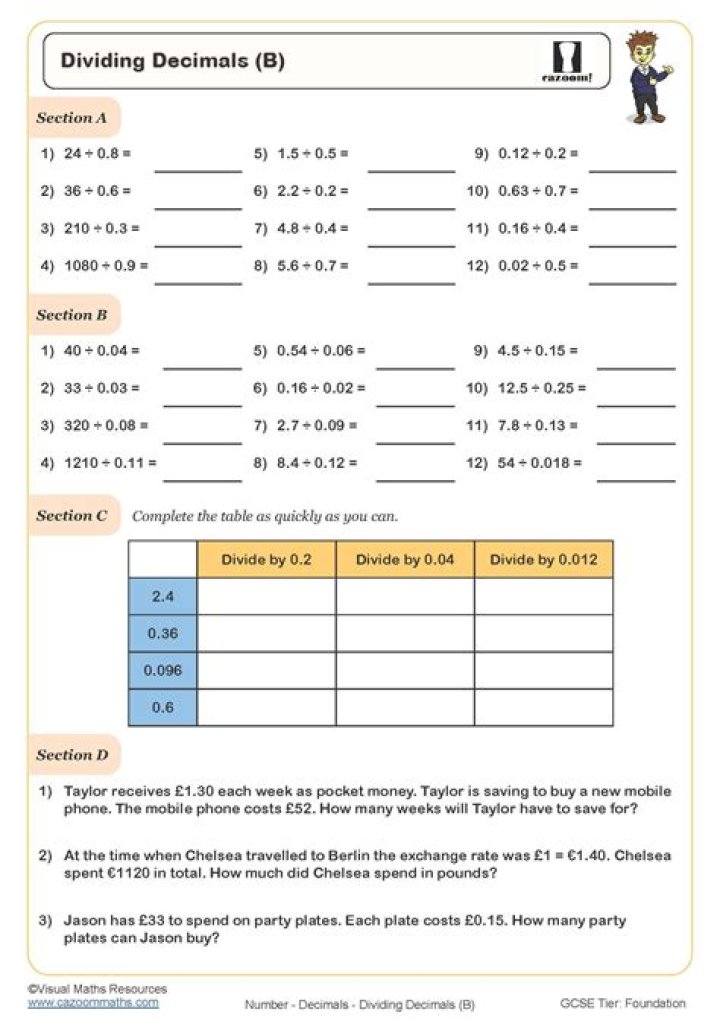Dividing Decimals Worksheet with Answers PDF – Practice & Instant Solutions