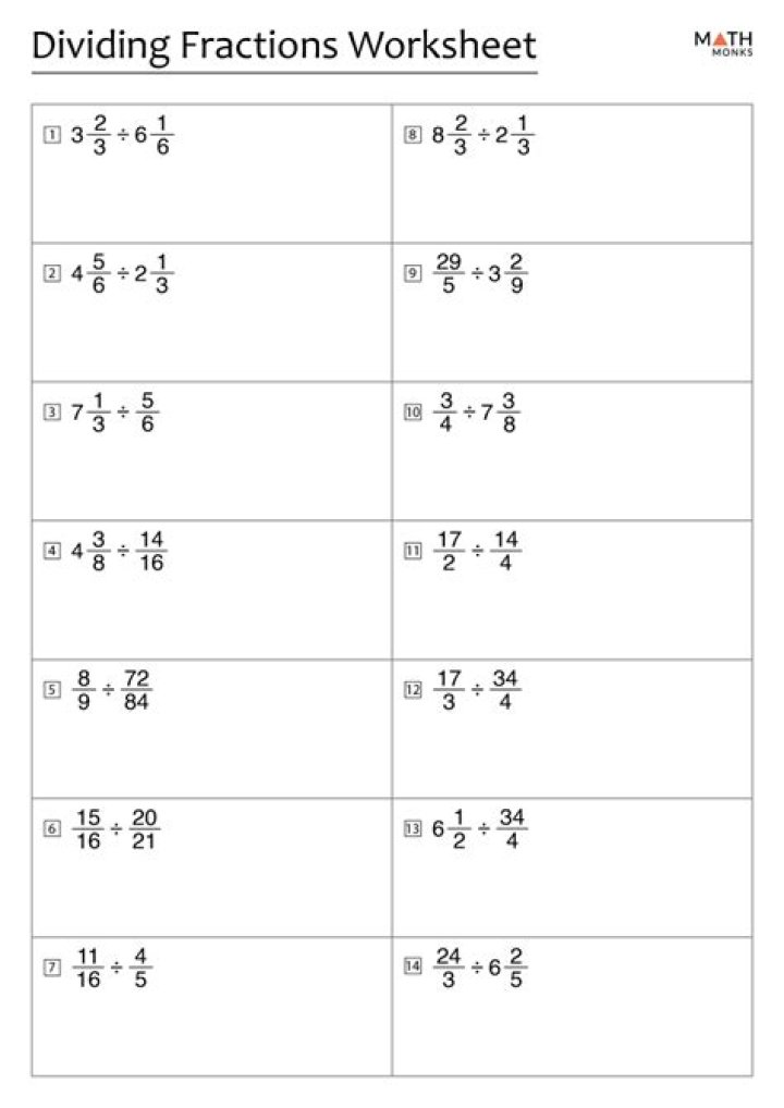 Dividing Fractions Worksheets with Answers PDF – Free Printable Practice