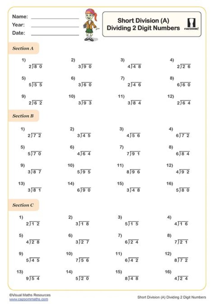 Divide Two-Digit Numbers Without Remainders Worksheets PDF for Instant Practice
