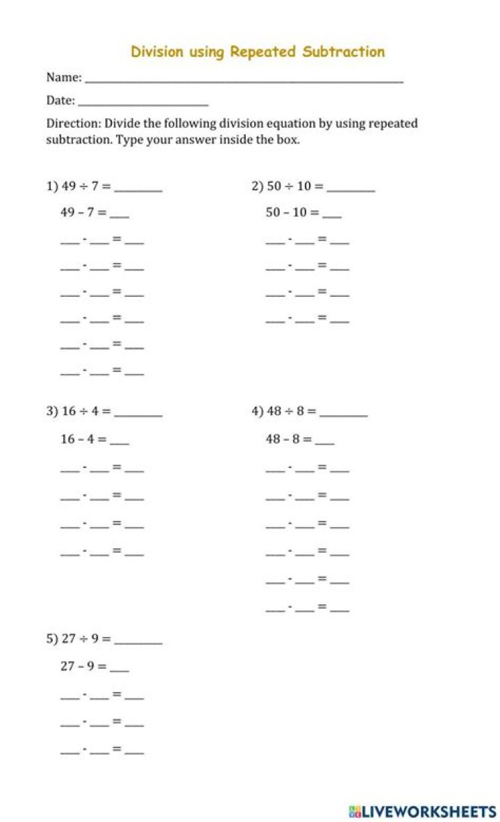 Division as Repeated Subtraction Worksheet PDF: Practice & Printable Exercises