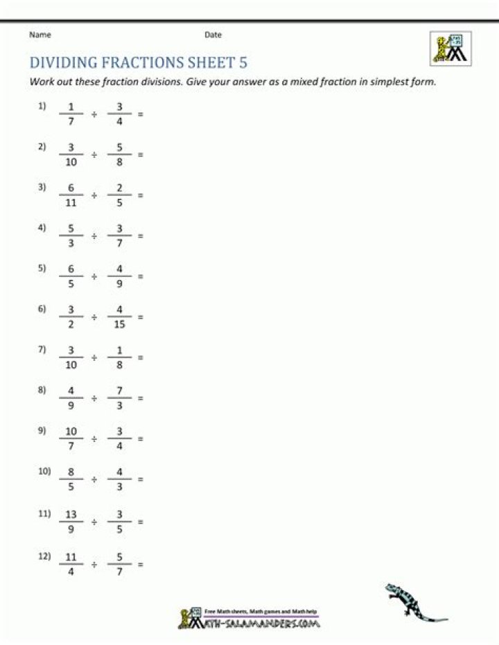 Division of Fractions Worksheets with Answers PDF – Free Practice Printables