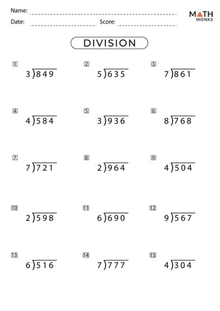 Download Free Division Worksheets PDF for All Grade Levels