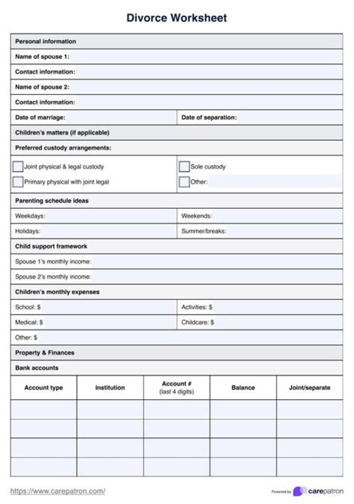 Free Divorce Worksheet PDF – Download Legal Forms for Your Divorce
