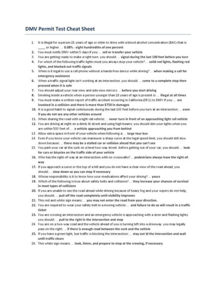 DMV Test Cheat Sheet PDF: Pass Your Drivers Exam Fast