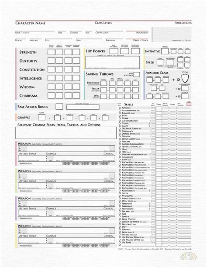 Free D&D 3.5 Character Sheet PDF – Complete Printable Templates