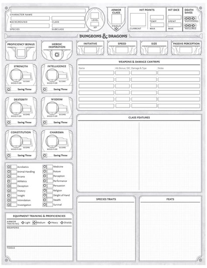 Free D&D 5.5e Character Sheet PDF – Print & Play Instantly