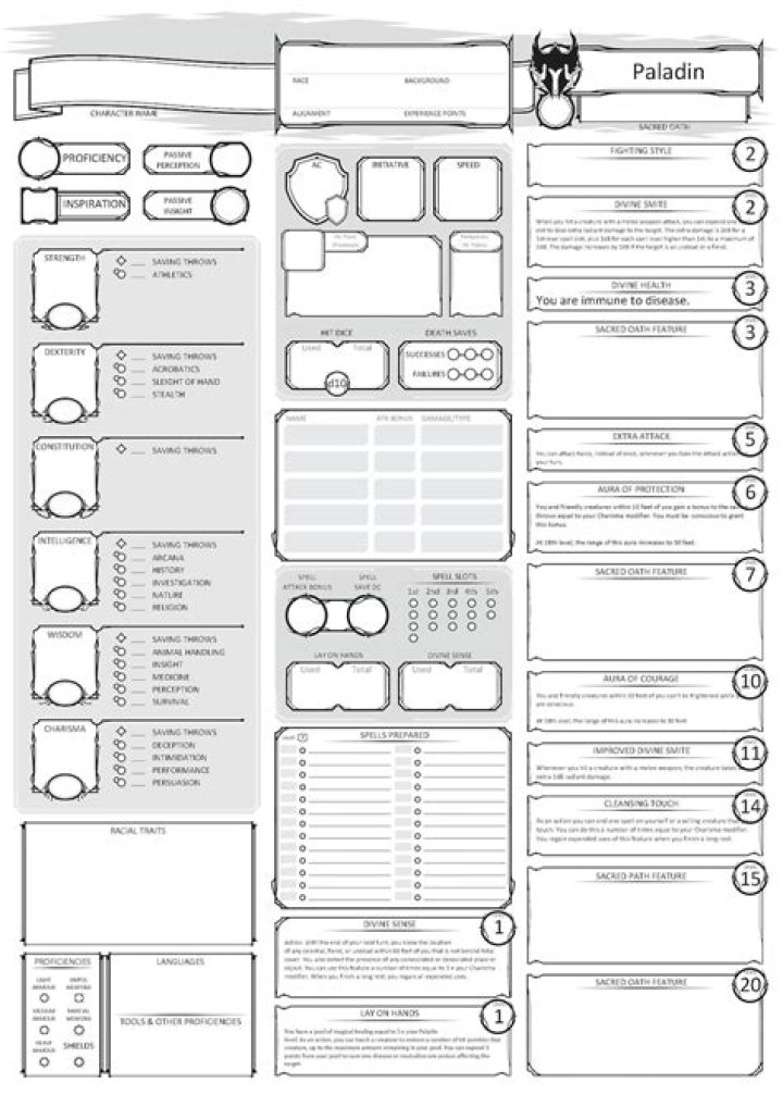 Download Free D&D 5e Paladin Character Sheet PDF