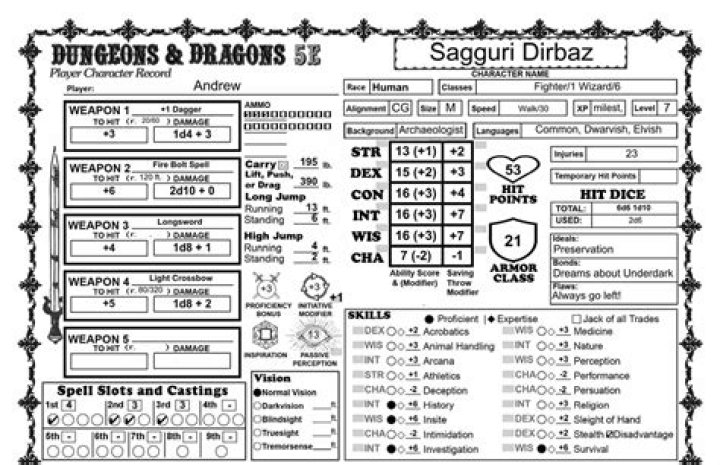 DND 5E Auto-Calculating Sheet PDF for Instant Calculations