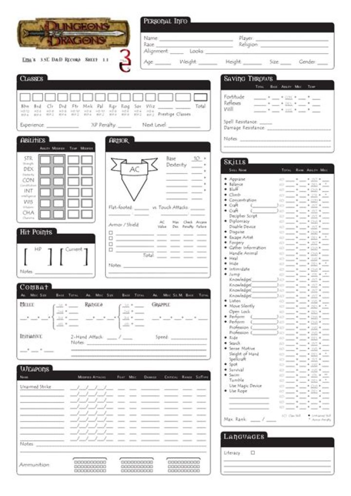 Download Free DND Character Sheet PDF for Easy Creation