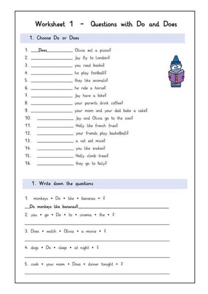 Do and Does Questions Exercise PDF for ESL Students