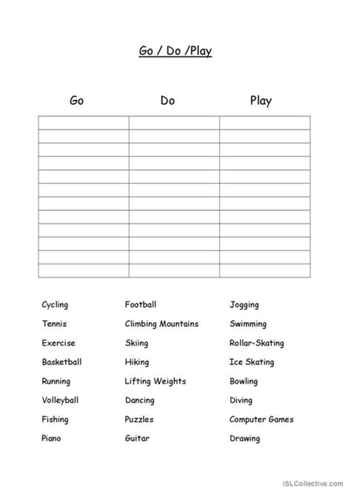 Play Go Sports Worksheets PDF – Free Educational Printables