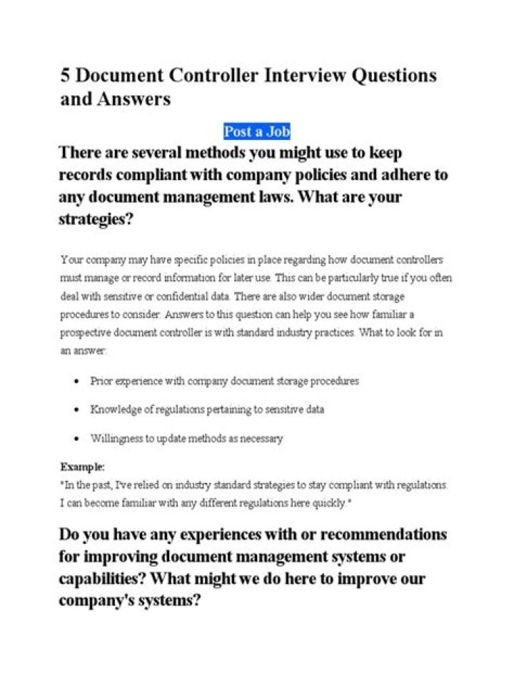Top Document Controller Interview Questions & Answers PDF