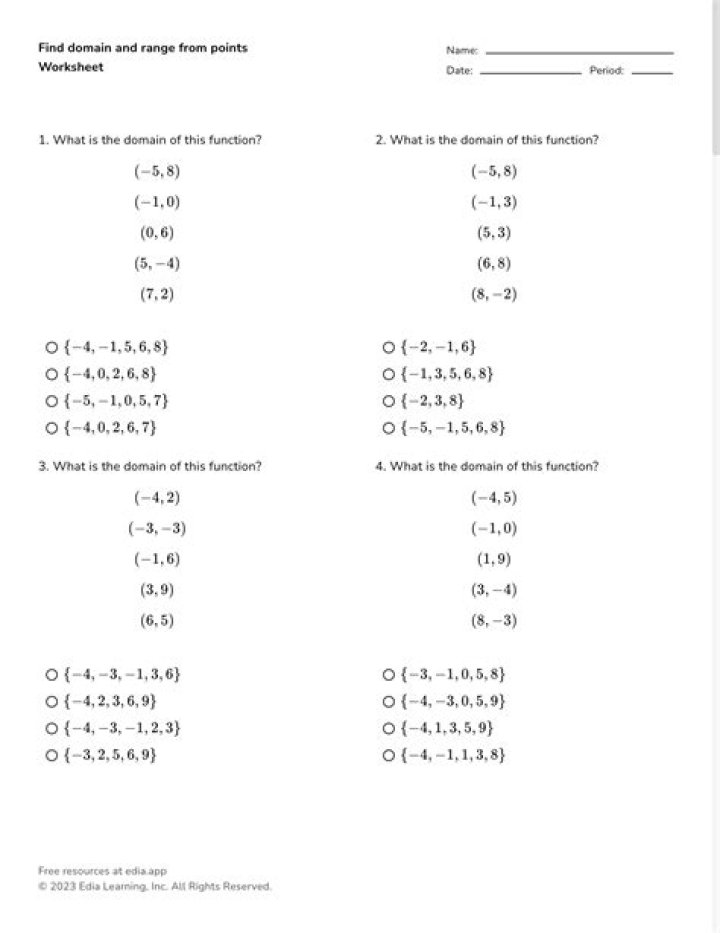 Domain and Range of Functions: Examples & Answers in PDF Guide