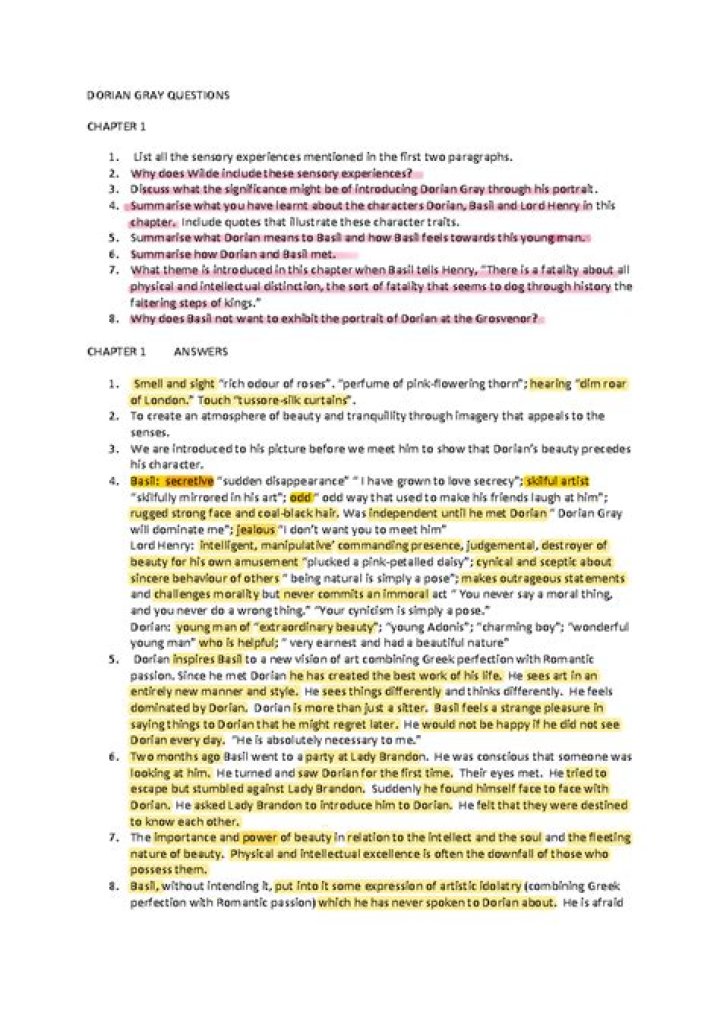Dorian Gray Chapter Questions & Answers PDF: Complete Study Guide