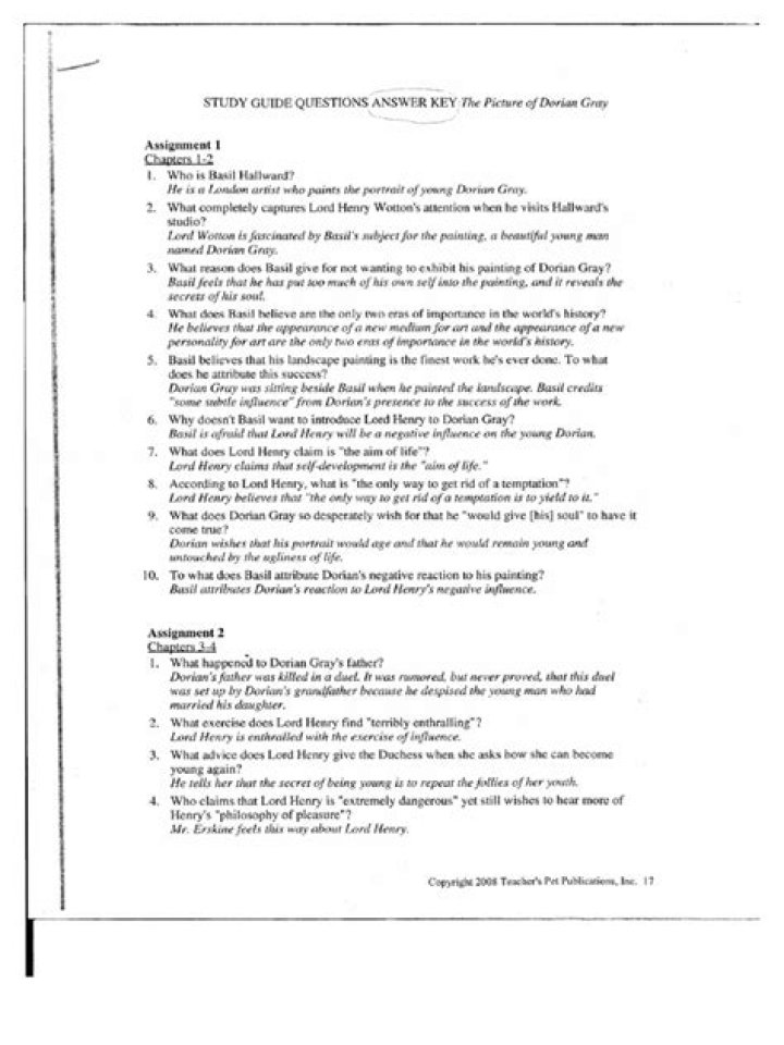 Dorian Gray Answers: Key Questions & Answers in PDF
